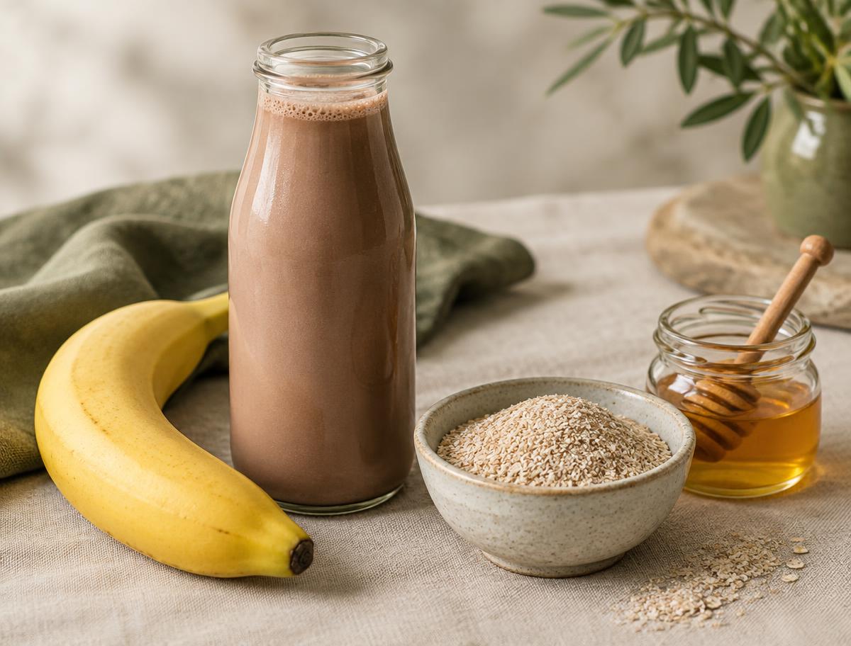 Opção prática · Bebida láctea proteica + banana com aveia, leite em pó, psyllium e mel