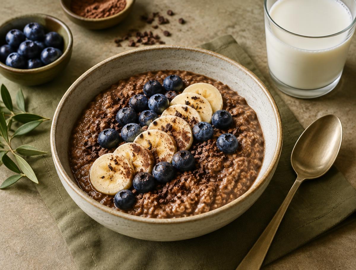Opção 2 · Mingau de aveia com whey, banana e mirtilos