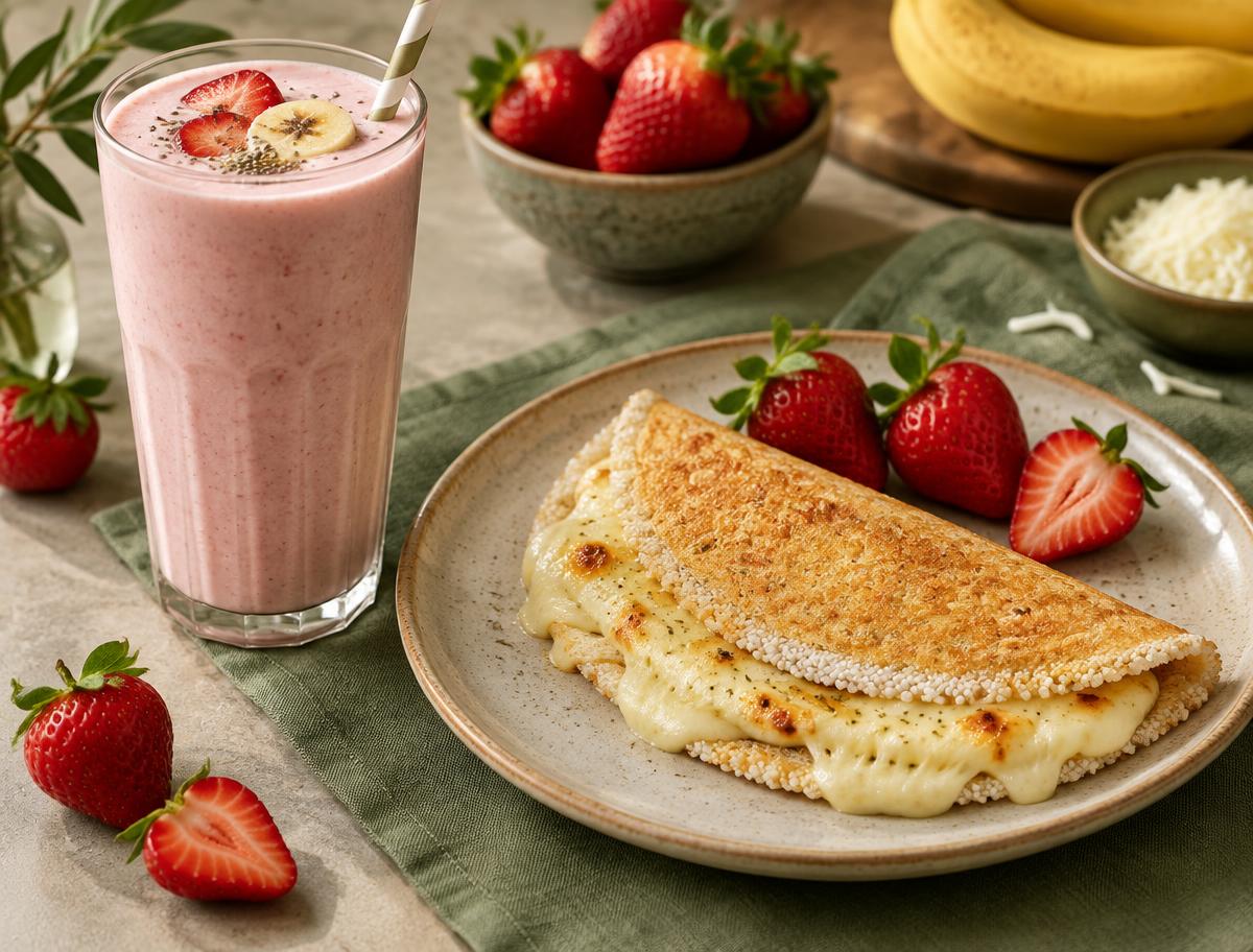 Opção 3 · Batida de frutas com whey e psyllium + crepioca de queijo